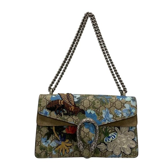 Auth GUCCI Dionysus/GG Blooms 400249 Beige Light Blue Multi Suede PVC - Picture 1 of 16